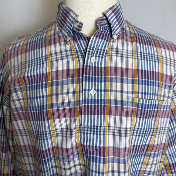 UNIQUE VINTAGE Ralph Lauren Men's Sz L Plaid 3 Button Pullover Dress Shirt - Picture 6 of 15